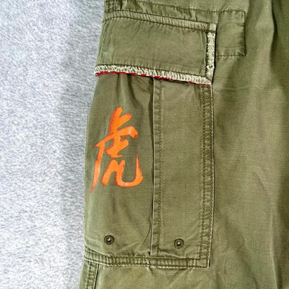 Vintage Polo Ralph Lauren Paratrooper Pants Hand Painted Tiger Japanese Kanji